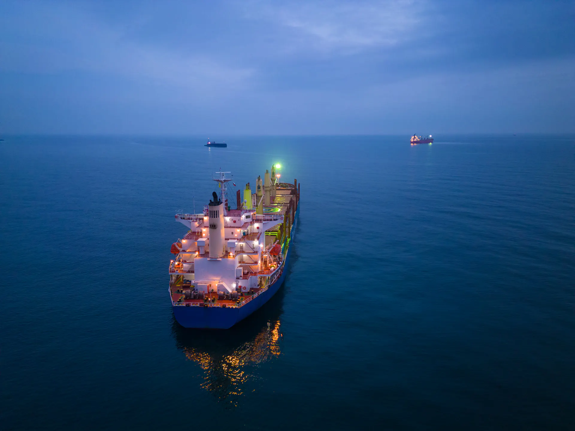 A bulk carrier at sea, seen from above